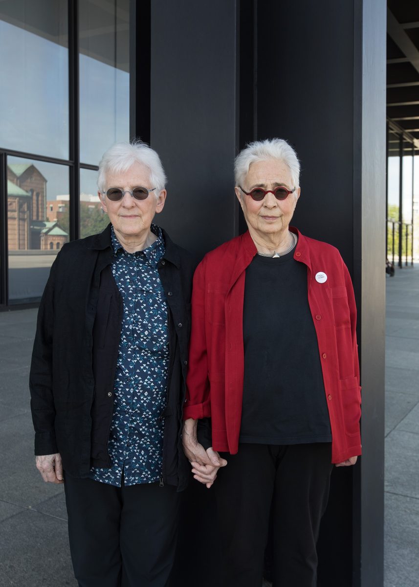 Jane O’Wyatt and Katherine Bradford in front of the Neue Nationalgalerie, Berlin 2026.