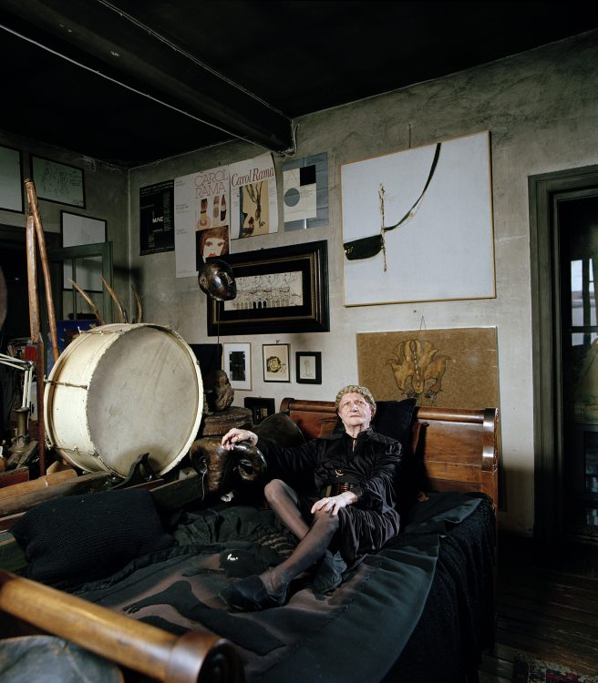 The artist Carol Rama in her Torino Studio.