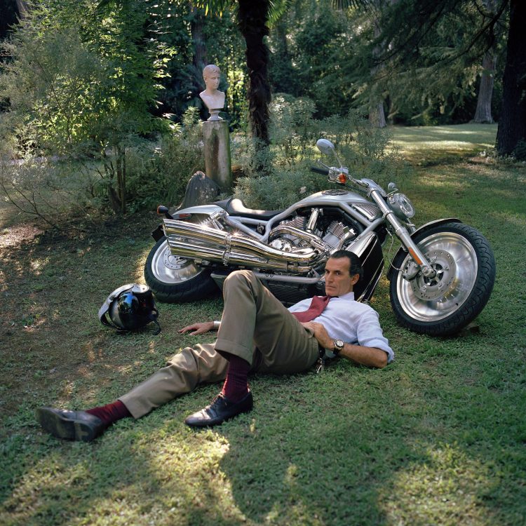 Ferdinando Brachetti Peretti with his Harley Davidson.