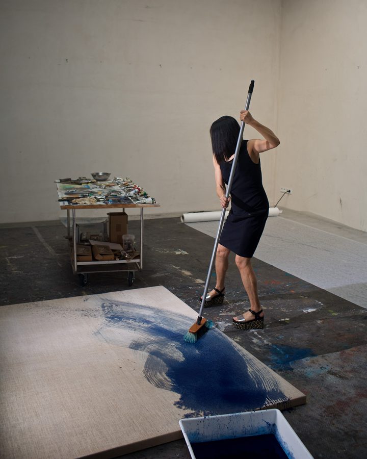 Leiko Ikemura paints with a broom.
