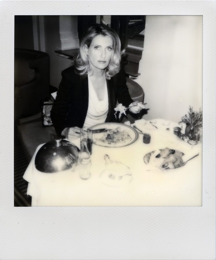 Polaroid of Maria Furtwängler-Burda eating at the Hotel de Rome on Bebelplatz.