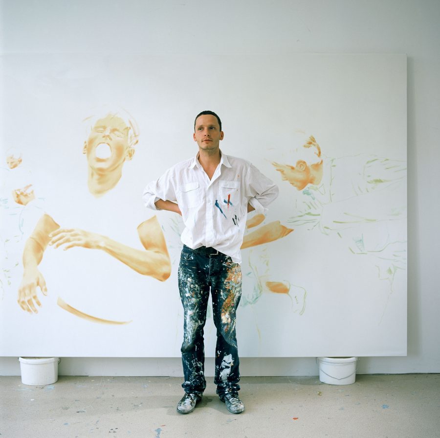 Norbert Bisky in front of an unfinished painting.