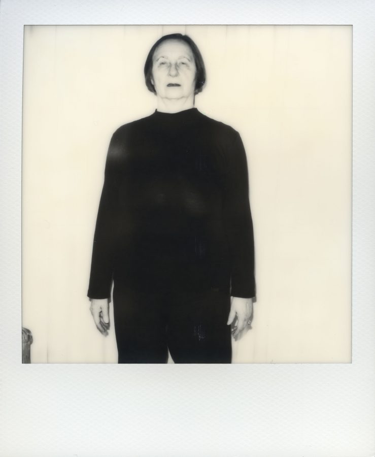 Black and white Polaroid of the artist Rissa.