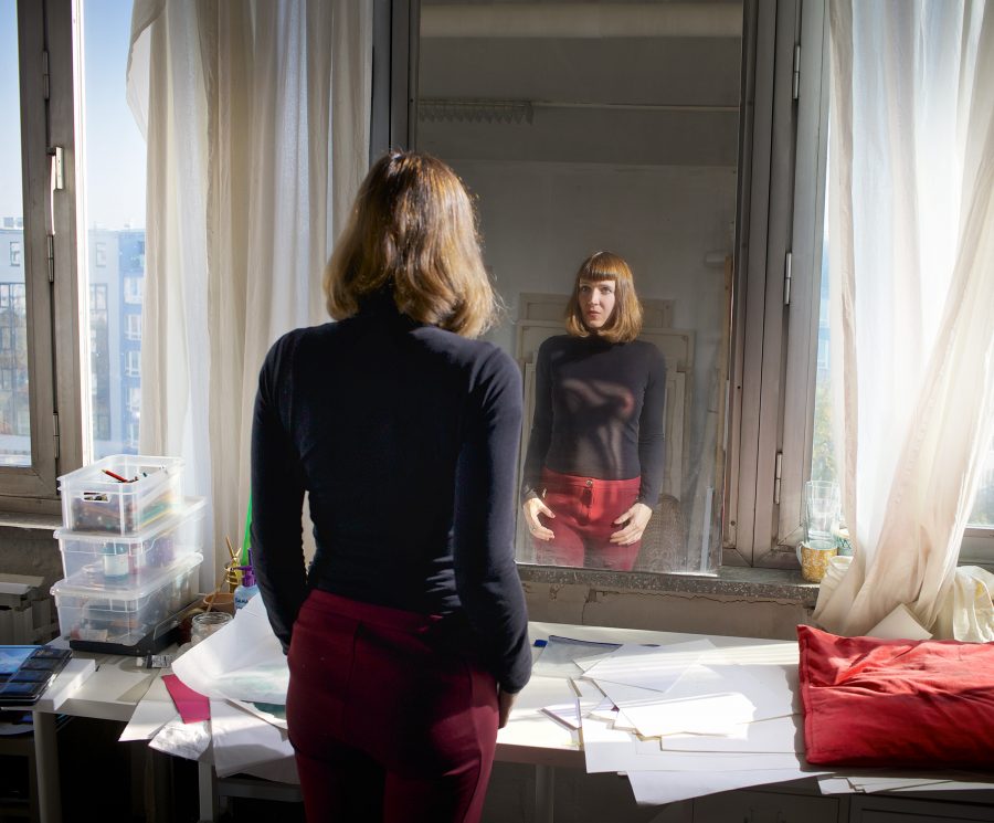 Portrait of the artist Simone Haack in her Berlin studio.