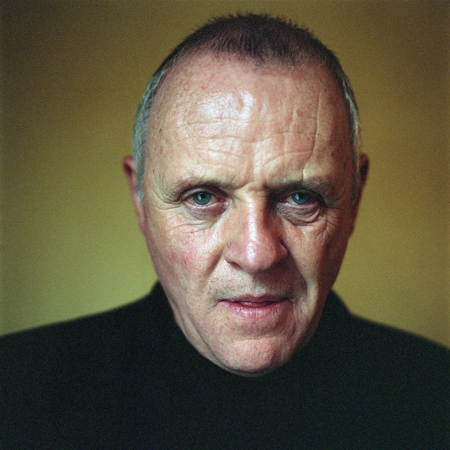 Close-up color portrait of Sir Anthony Hopkins.