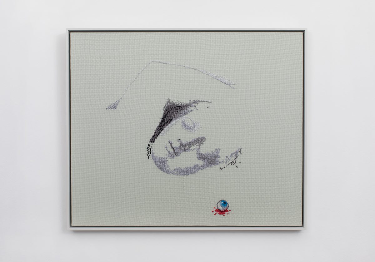 Tine Furler: Oliver Mark „untitled“ 63,0 x 53,0 cm, embroidery framed 2022.